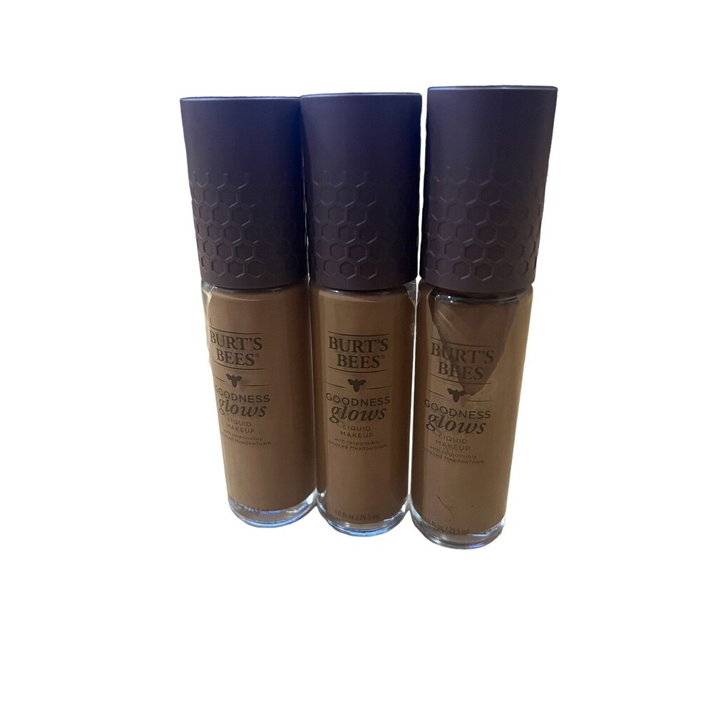 LOT OF 3 BURT'S BEES GOODNESS GLOWS LIQUID MAKEUP #1061 DEEP MAPLE 1oz EACH